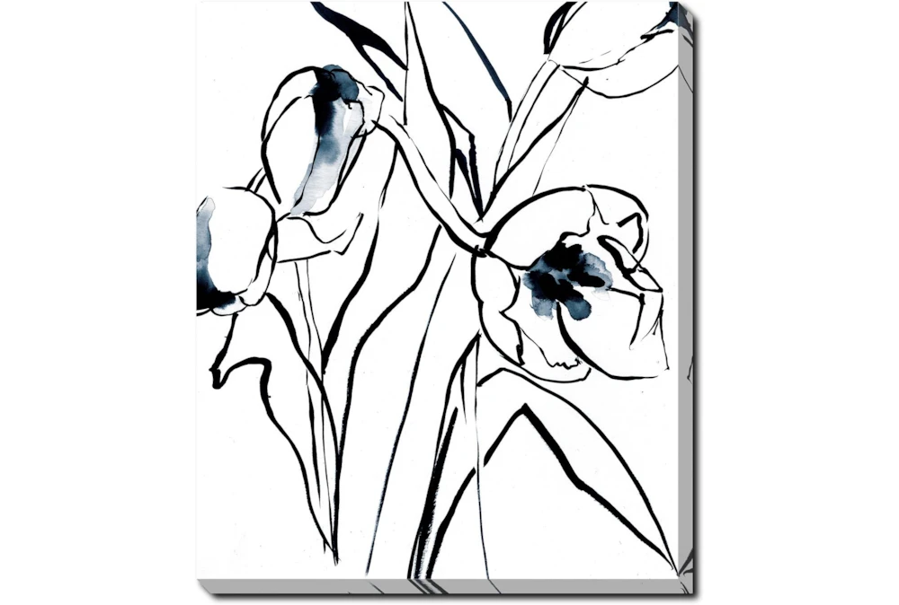 20X24 Floral Fringe 2 Blue With Gallery Wrap Canvas