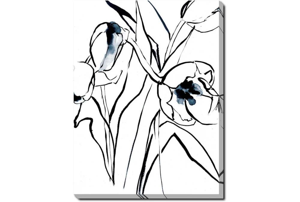 30X40 Floral Fringe 2 Blue With Gallery Wrap Canvas