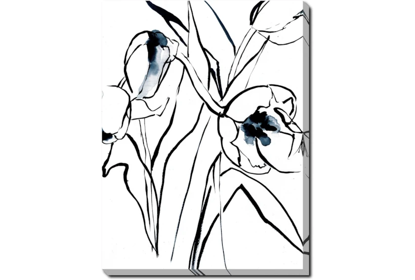 30X40 Floral Fringe 2 Blue With Gallery Wrap Canvas - 360