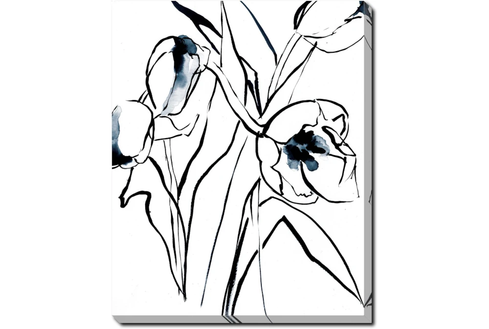 40X50 Floral Fringe 2 Blue With Gallery Wrap Canvas