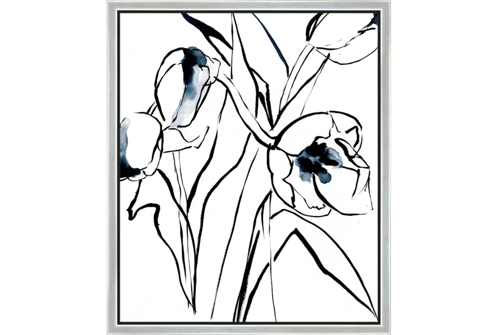 22X26 Floral Fringe 2 Blue With Silver Frame 