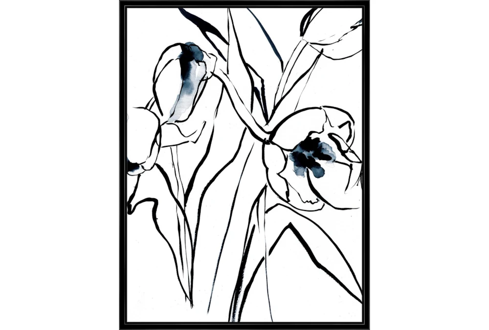 32X42 Floral Fringe 2 Blue With Black Frame 