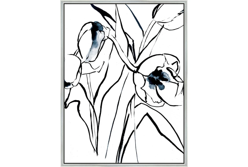 32X42 Floral Fringe 2 Blue With Silver Frame 