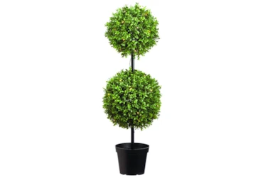 37 Inch Indoor/Outdoor Uv Protected Boxwood 2 Ball Topiary Tree With Battery Operated Lights