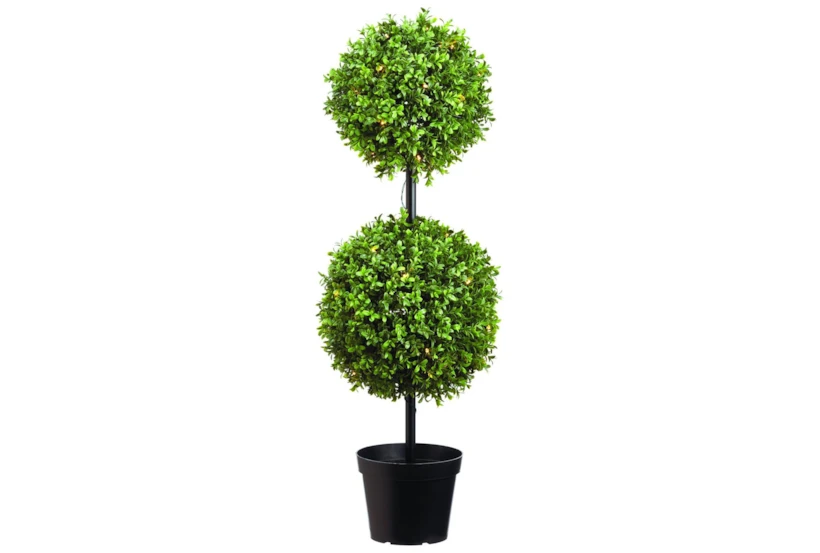37 Inch Indoor/Outdoor Uv Protected Boxwood 2 Ball Topiary Tree With Battery Operated Lights - 360