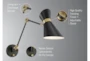 7 Inch Black + Brass Metal Angular Shade Adjustable Swing Arm Plug In Task Wall Sconce With Hardwire Kit - Feature