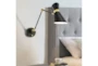 7 Inch Black + Brass Metal Angular Shade Adjustable Swing Arm Plug In Task Wall Sconce With Hardwire Kit - Room