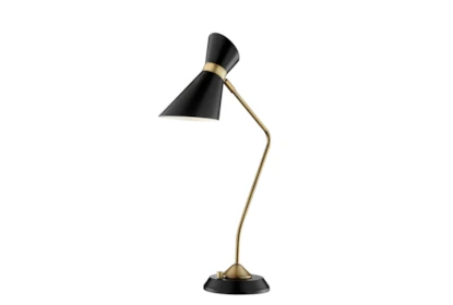 28 Inch Black + Brass Metal Angular Shade Desk Task Lamp