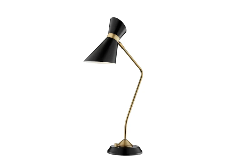 28 Inch Black + Brass Metal Angular Shade Desk Task Lamp - 360
