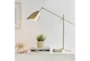 34 Inch Gold Brass Modern Scoop Shade Task Desk Lamp With Outlet + Usb - Room
