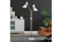 60 Inch White + Brass Metal Angular 2-Lite 2-Arm Shade Task Floor Lamp - Room