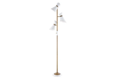 70 Inch White + Brass Metal Angular 3-Lite Shade Task Floor Lamp - Main