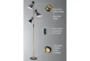 70 Inch Black + Brass Metal Angular 3-Lite Shade Task Floor Lamp - Feature