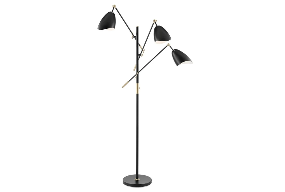 68 Inch Black + Gold Brass Modern Scoop Shade 3-Lite Task Tree Floor Lamp