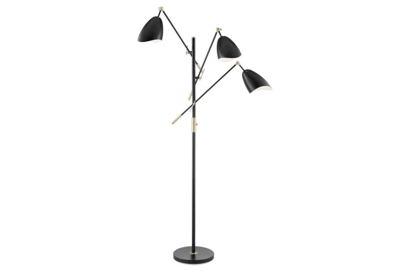 68 Inch Black + Gold Brass Modern Scoop Shade 3-Lite Task Tree Floor Lamp - 360