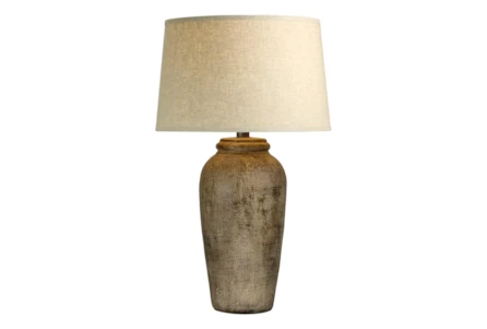 31 Inch Tall Patinaed Brown Bottle, Zen Lava Table Lamp