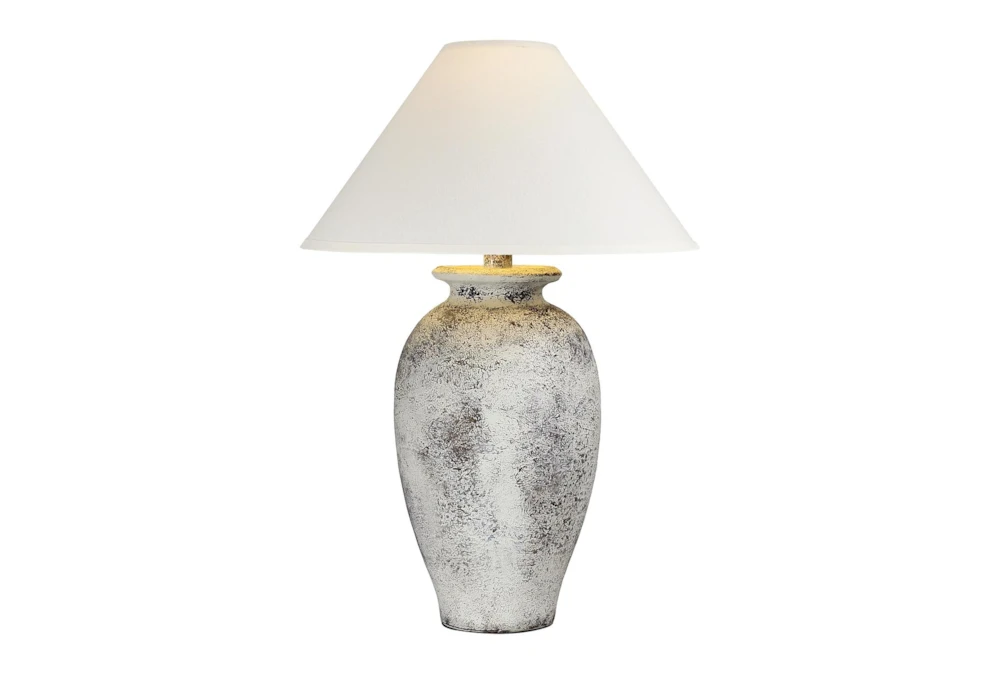 31 Inch Tall White Washed Patinaed Urn Table Lamp With Empire Shade
