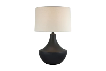 27 Inch Matte Black Modern Urn Table Lamp With Drum Shade - Main