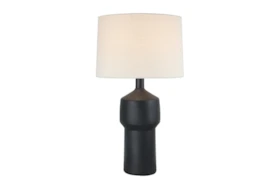27 Inch Matte Black Modern Stacked Bottle Table Lamp With Drum Shade