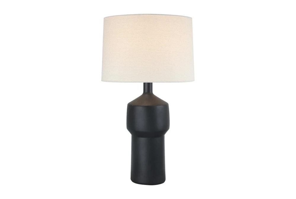 27 Inch Matte Black Modern Stacked Bottle Table Lamp With Drum Shade
