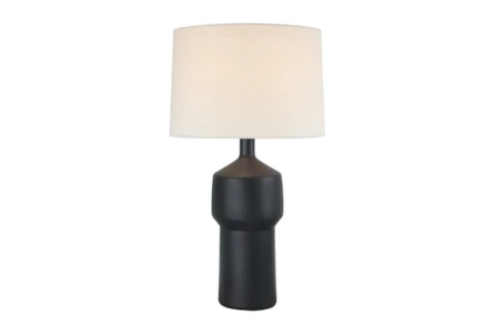 27 Inch Matte Black Modern Stacked Bottle Table Lamp With Drum Shade - Main