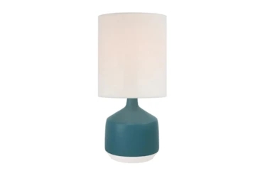 19 Inch Matte Pacific Blue + White Modern Bottle Table Lamp With Cylinder Shade