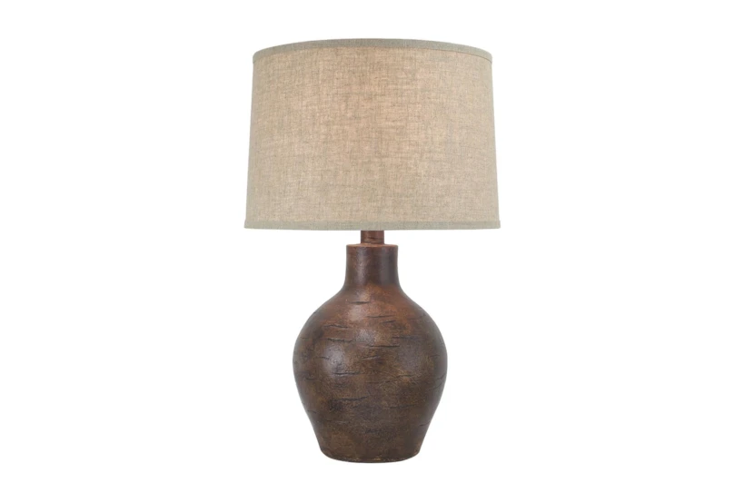 24 Inch Patinaed Brown Spherical Table Lamp With Drum Shade - 360