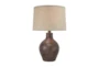 24 Inch Patinaed Brown Spherical Table Lamp With Drum Shade - Signature