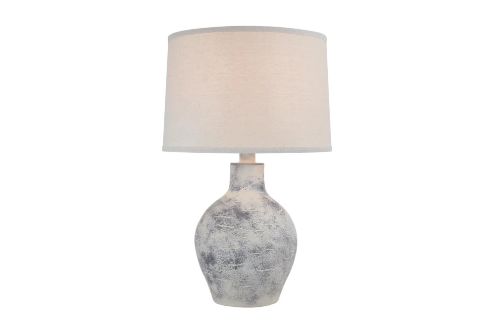 24 Inch White Washed Patinaed  Spherical Table Lamp With Drum Shade