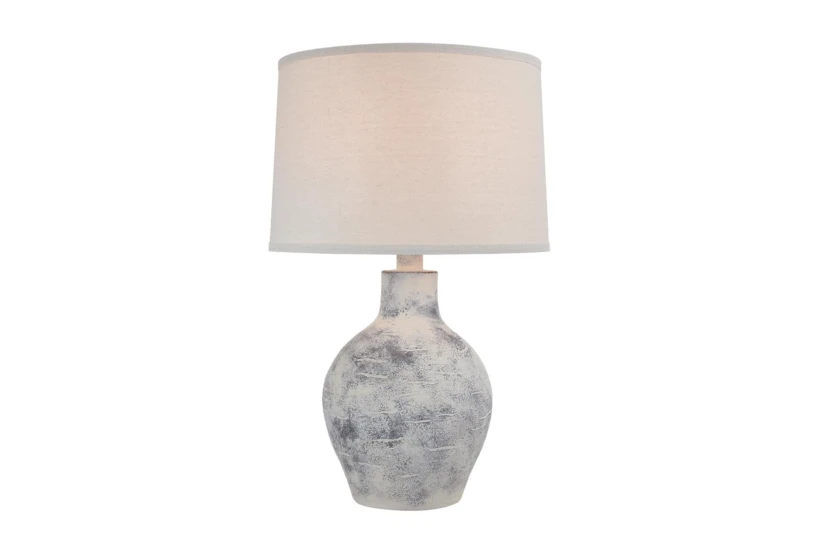 24 Inch White Washed Patinaed  Spherical Table Lamp With Drum Shade - 360