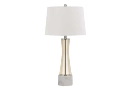 30 Inch Smokey Amber Glass + White Marble Table Lamp With 3 Way Switch