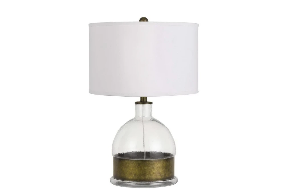 25 Inch Clear Glass + Antiqued Brass Banded Table Lamp