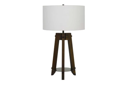 32 Inch Ash Wood + Metal Industrial Tripod Style 3-Way Table Lamp
