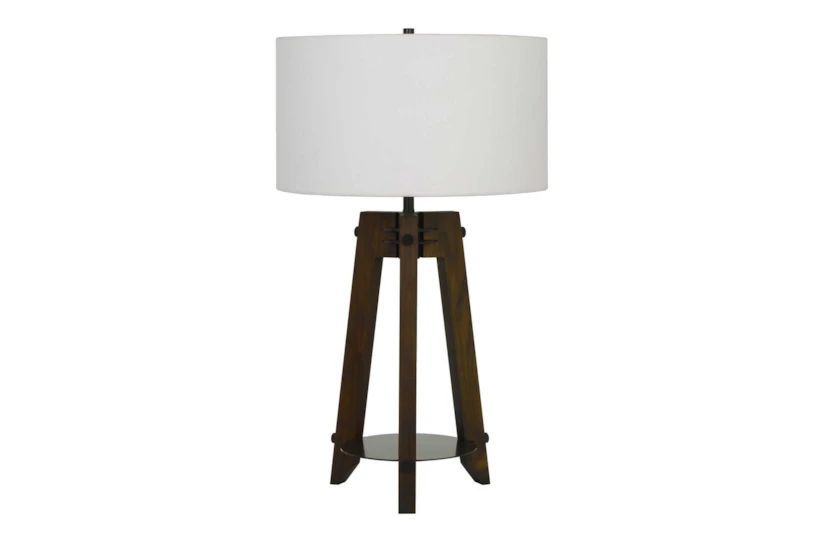 32 Inch Ash Wood + Metal Industrial Tripod Style 3-Way Table Lamp - 360