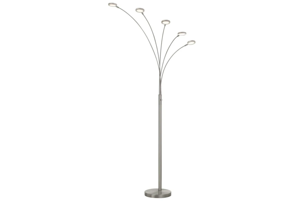 72 Inch Brushed Silver Steel Metal 5-Light Arc Floor Lamp With Integrated Led + 3 Way Switch
