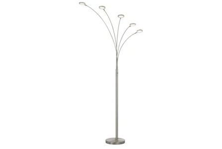 72 Inch Brushed Silver Steel Metal 5-Light Arc Floor Lamp With Integrated Led + 3 Way Switch - Main