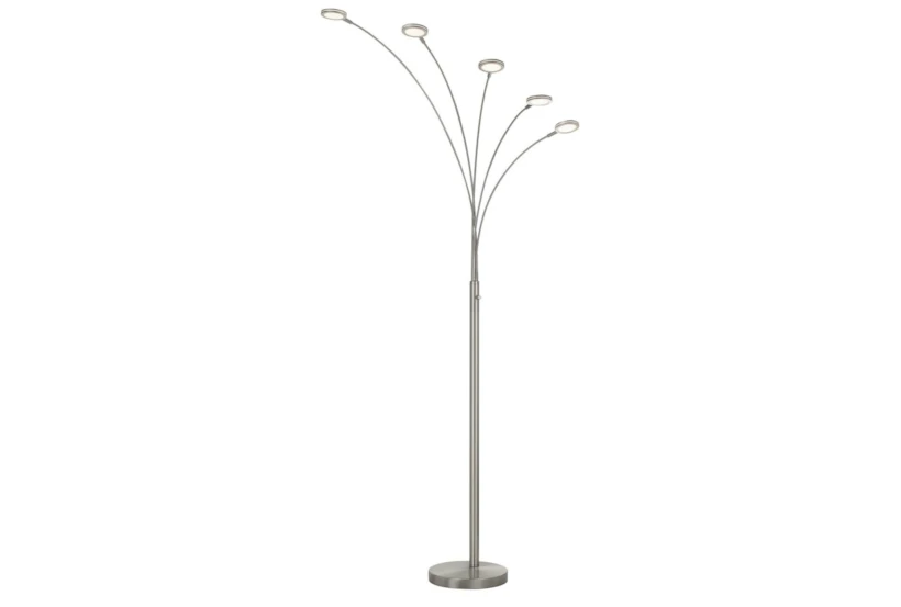 72 Inch Brushed Silver Steel Metal 5-Light Arc Floor Lamp With Integrated Led + 3 Way Switch - 360