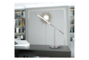 27 Inch Silver Brushed Steel Dimmable Led Adjustable Balance Arm Desk Task Lamp With Usb Ports