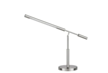 27 Inch Silver Brushed Steel Dimmable Led Adjustable Balance Arm Desk Task Lamp With Usb Ports