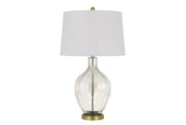 30 Inch Clear Molded Textured Glass + Brass Table Lamp With 3 Way Switch