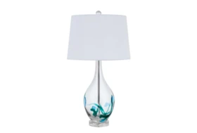 27 Inch Clear + Blue Hand Blown Art Glass Table Lamp With 3 Way Switch