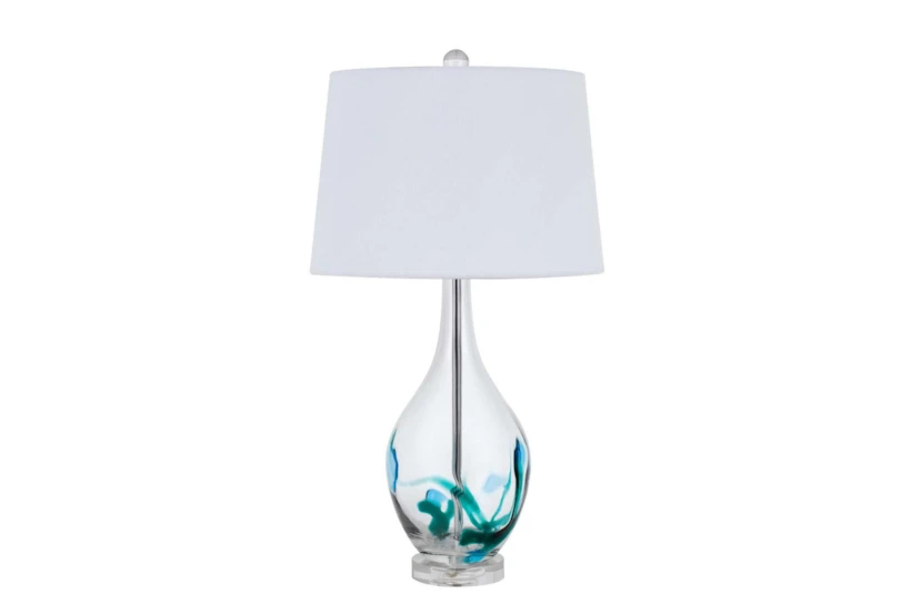 27 Inch Clear + Blue Hand Blown Art Glass Table Lamp With 3 Way Switch - 360