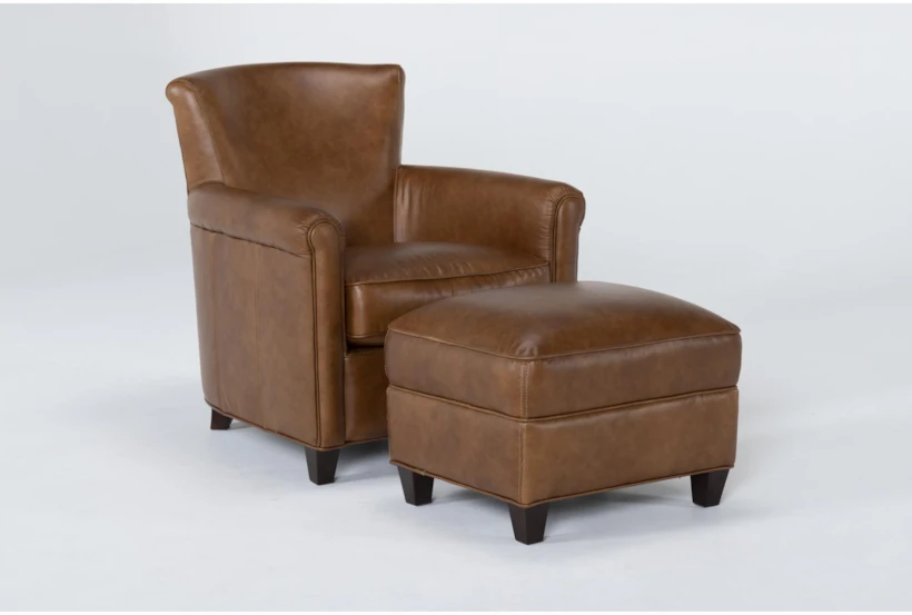Theodore Honey Leather Chair and Ottoman Set - 360