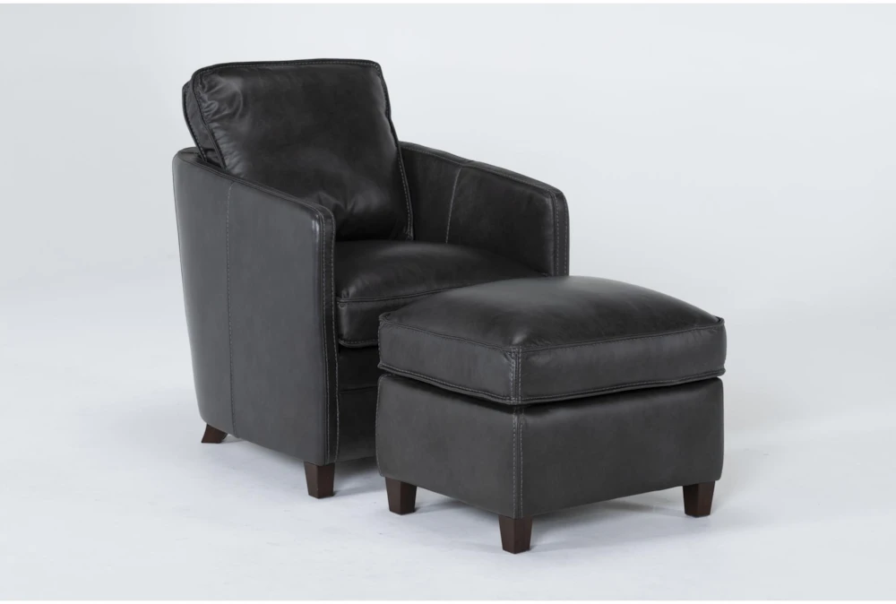Simon Slate Leather Chair and Ottoman Set
