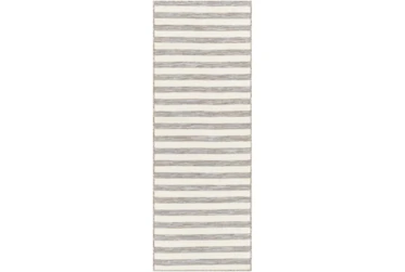 2'6"X7'3" Outdoor Rug-Camel & Taupe Thin Stripe
