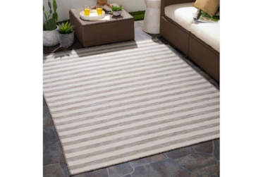 5'3"X7'3" Outdoor Rug-Camel & Taupe Thin Stripe