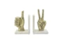 Set Of Two Gold Hand Sign Bookends - Detail
