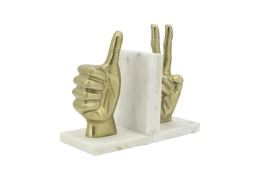 Set Of Two Gold Hand Sign Bookends