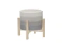 8 Inch Beige Ceramic Planter With Wood Stand - Signature
