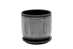 6 Inch Black Vertical Lines Planter With Saucer